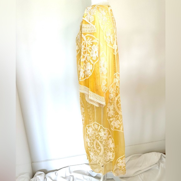 NWOT Vanity Collection Yellow Sheer Kimona Duster Cover Up Coat - Picture 5 of 9